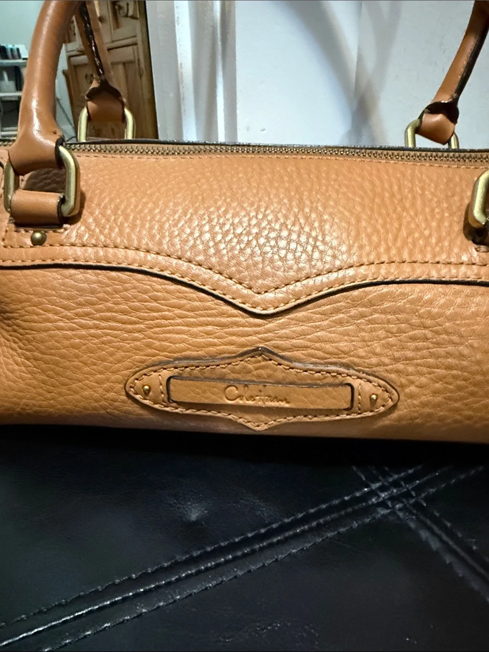Cole Haan Pebbled Leather Top-Handle Satchel in Tan